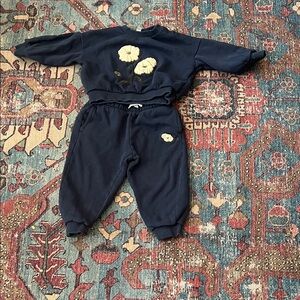 Garbo&Friends Navy Blue Kids Joggers with White Floral Accents